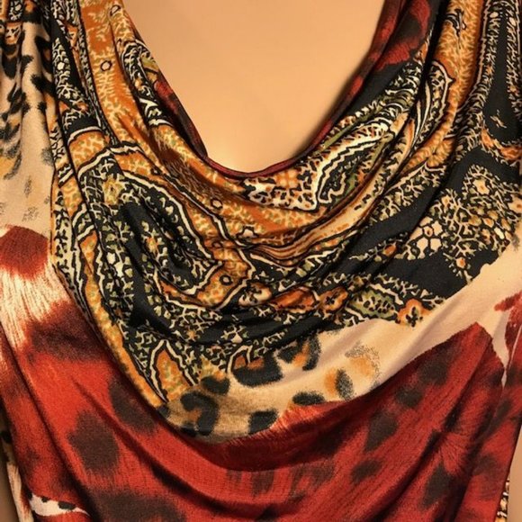 Grecian Multi Print Drape Front Sleeveless Top - Picture 6 of 12